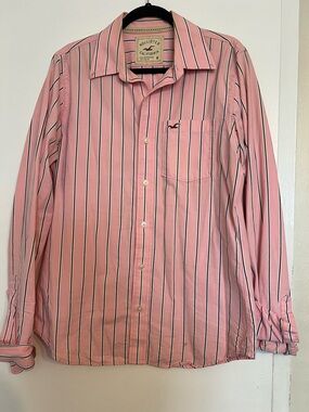 Hollister Men’s Pink Stripe Long-Sleeve Button-Down Shirt